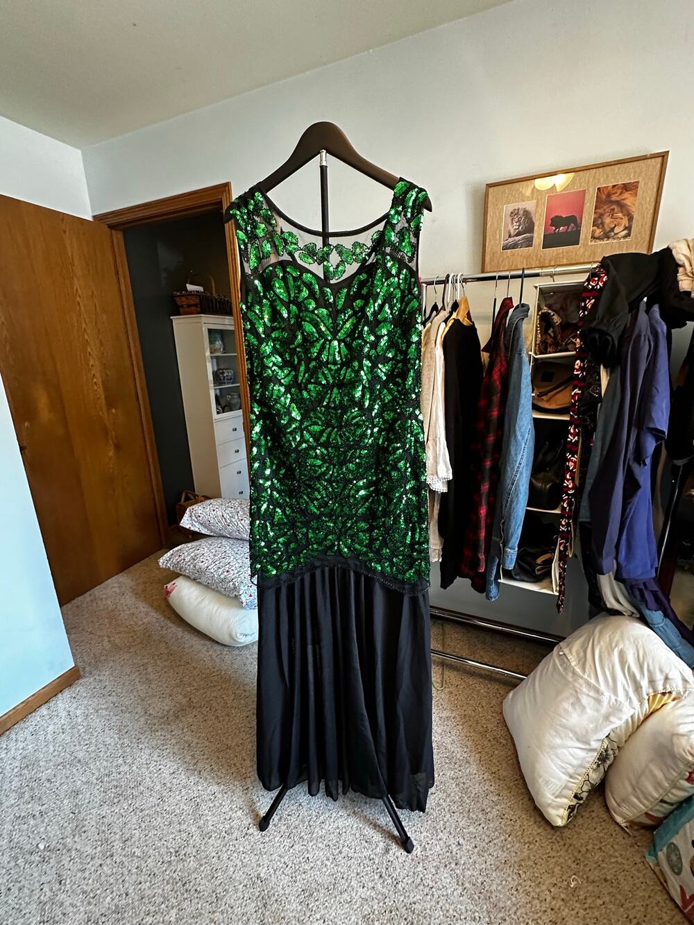 PrettyGuide Roaring 20s Flapper Dress NWT Green Black Sequin Gatsby XL